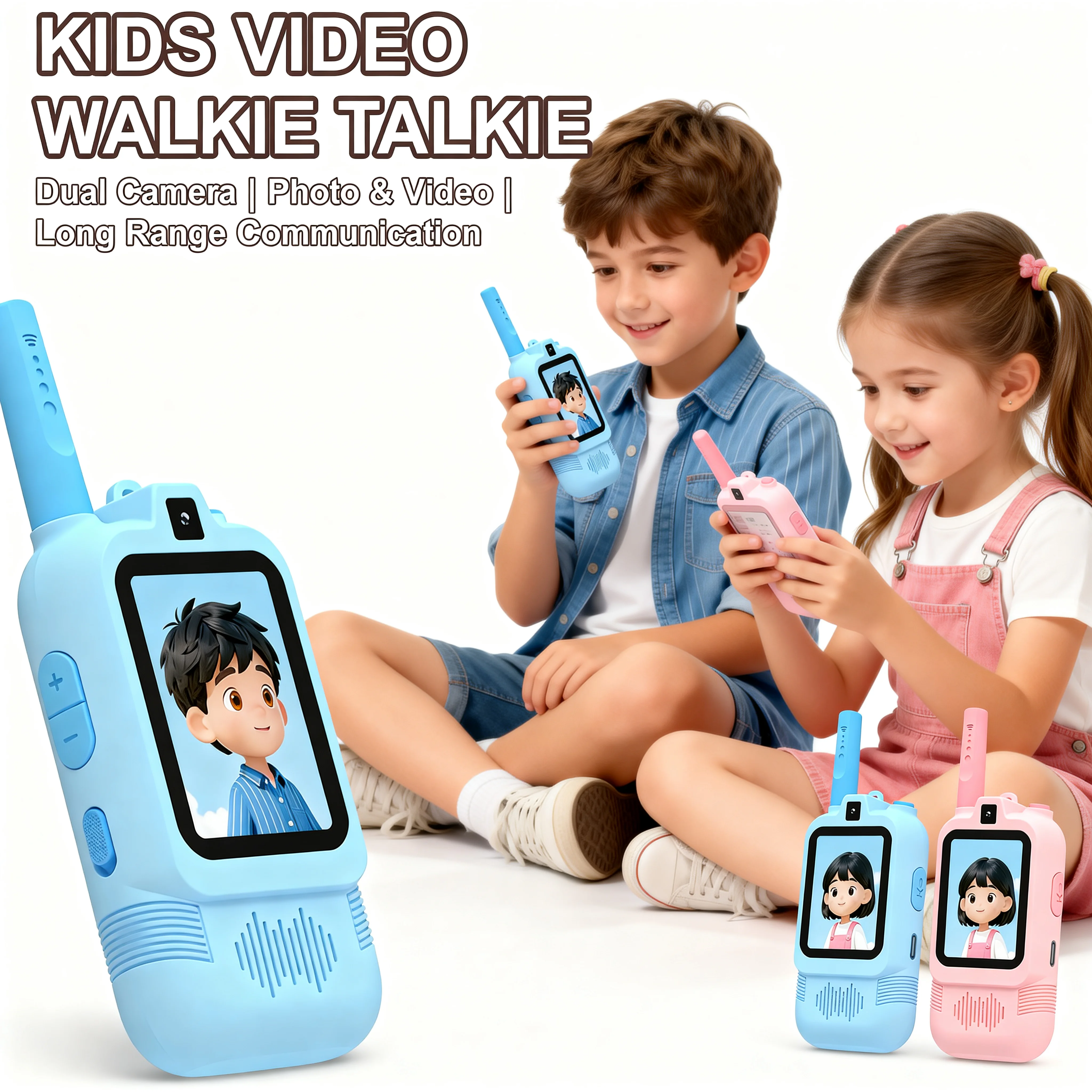 جهاز اتصال لاسلكي للأطفال مزود بشاشة عالية الدقة وكاميرا مزدوجة مقاس 2 بوصة، اتصال داخلي قابل لإعادة الشحن للأطفال، مكالمة عالية الدقة بنقرة واحدة، أدوات هدايا للأطفال