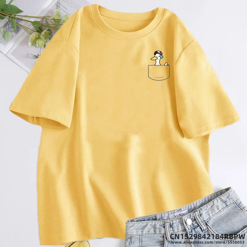 Pocket Subaru Duck Hololive T-shirt for Women Men Fuuny Graphic Tees Women T Shirt Short Sleeve Oversized Tshirts Aesthetic