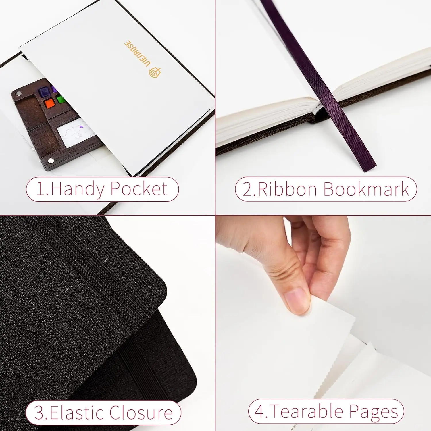 5.5x5.5" Watercolor Sketchbook, 24 Sheets 140lb (300gsm) Cotton Paper, Cold Press, Black Linen Cover, Travel Journal, Mixed Media Pad view 5