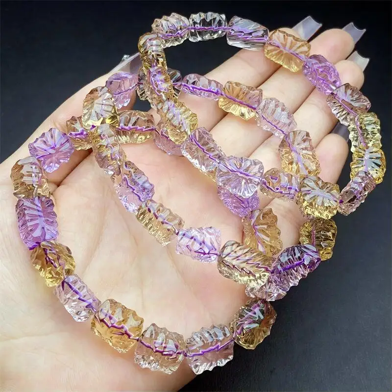 Natural Ametrine Facet Bead Bracelet Women Beautiful Colorful Crystal Energy Healing Fashion Gemstone Jewelry 1PCS