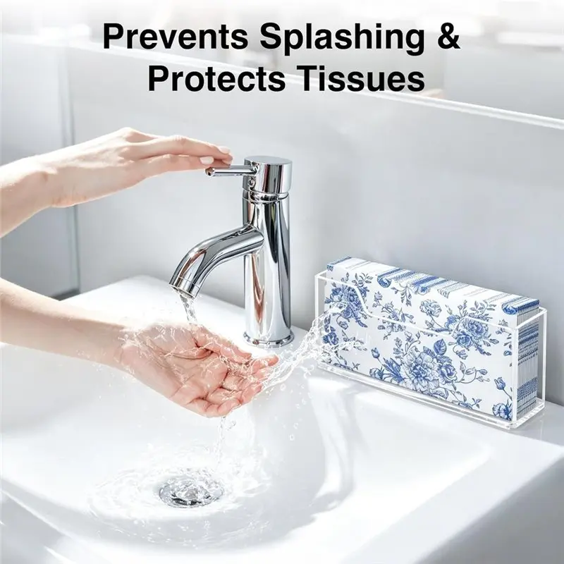 ABWR-Vertical Guest Towel Holder Clear Acrylic, Medium Size Waterproof Splash Resistant Fit Napkin Holder For Disposable Hand To