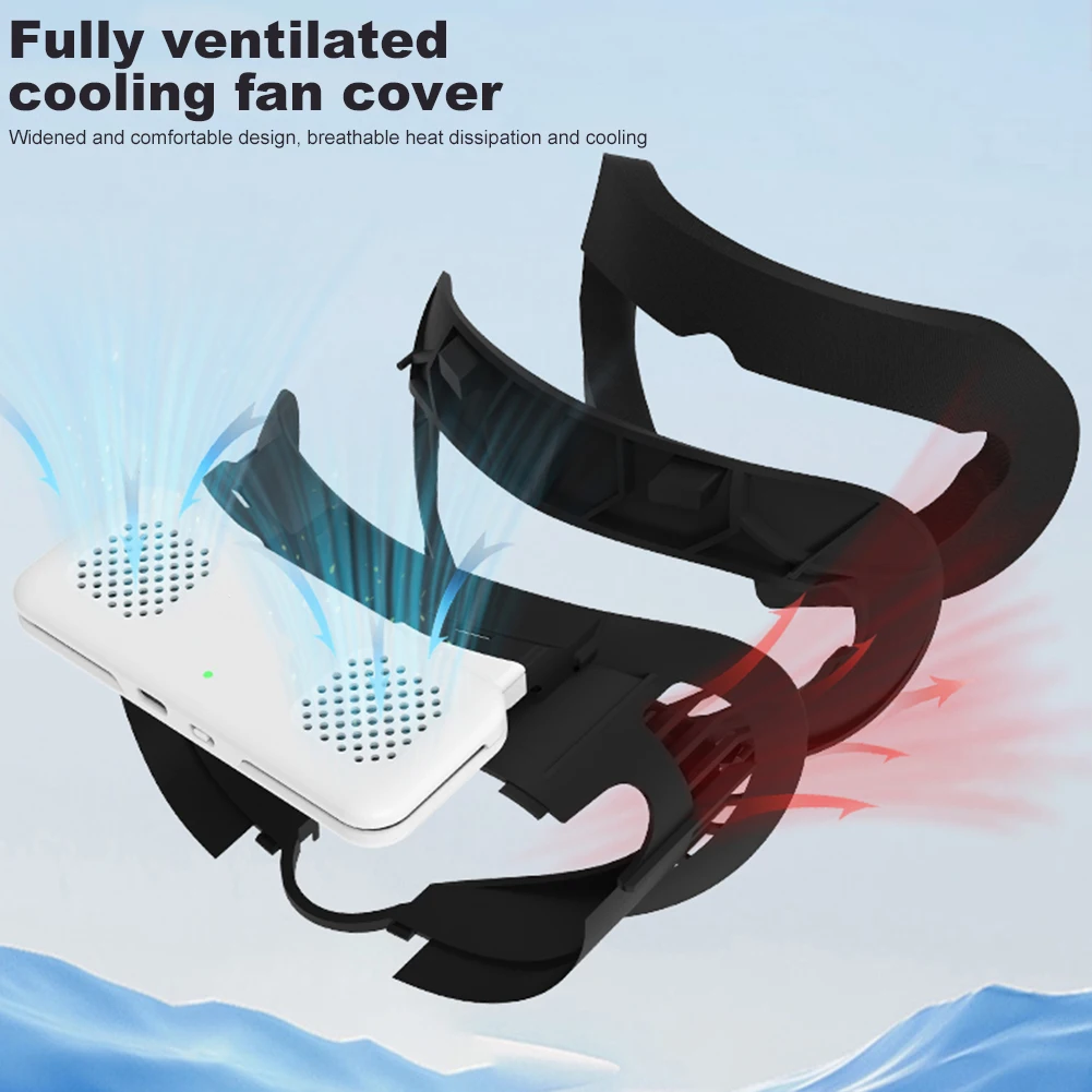 Cooling Fan For Meta Quest 3 Face Cover with Double Cooling Fan Adjustabled Comfortable Interface Pad Relieve Len VR Accessories