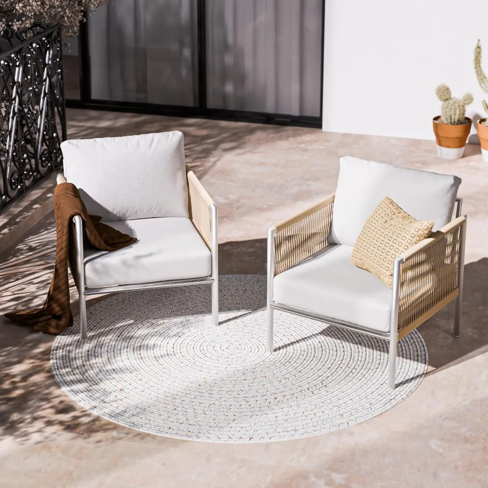 

Aluminum Outdoor Front Porch Furniture Armchair 2 Sets, HDPE Woven Rope Rattan Bistro Patio Sofa Chair, Indoor Sectional Convers