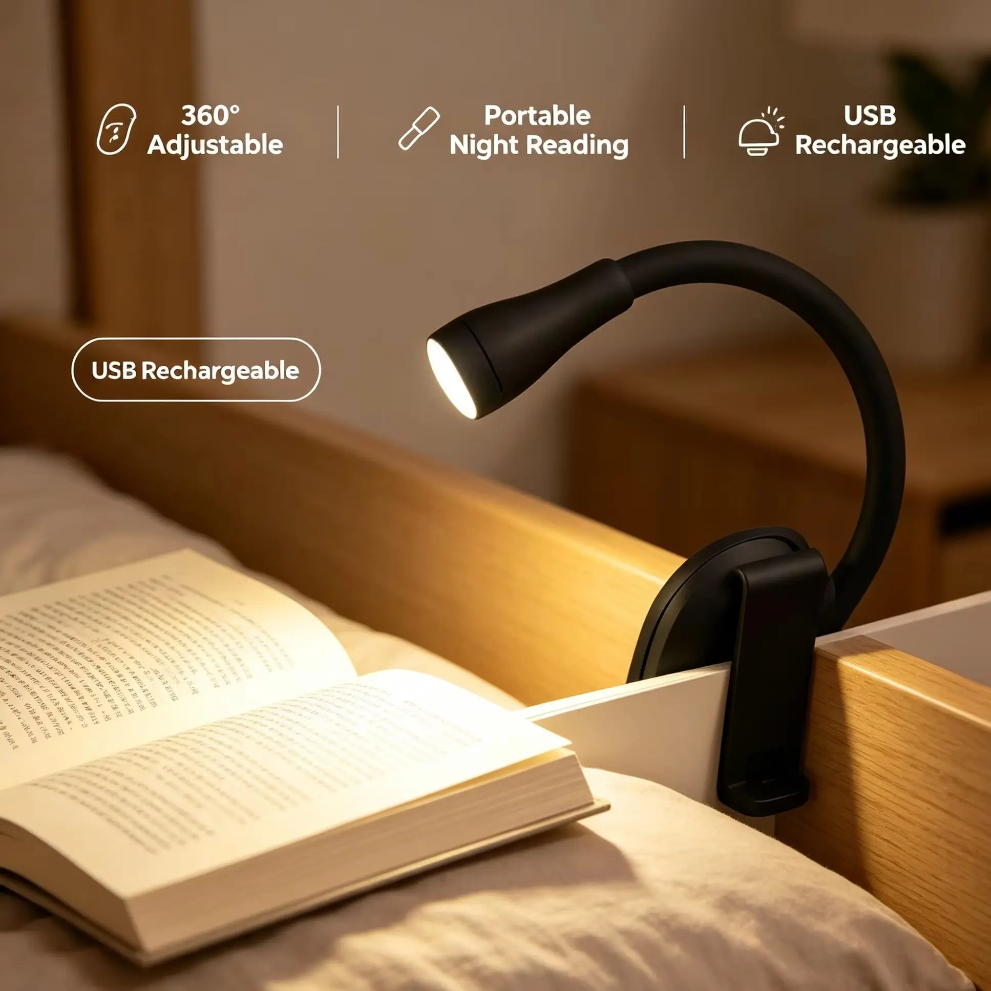 Trichromatic Temperature Dimming LED Reading Light Type-C Charging Compact Portable Lighting with 3-24 Hours Battery Life