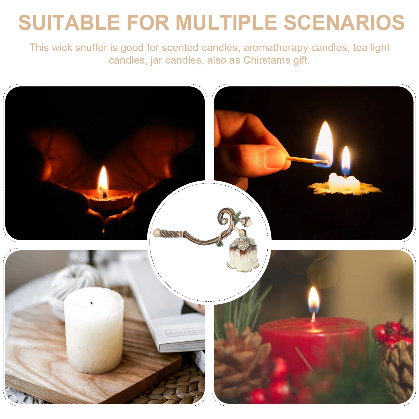 

Snuffer with Long Handle Premium Metal Wick Extinguisher for Aromatherapy Scented Jar Tea Light Candles Home Decor Gift