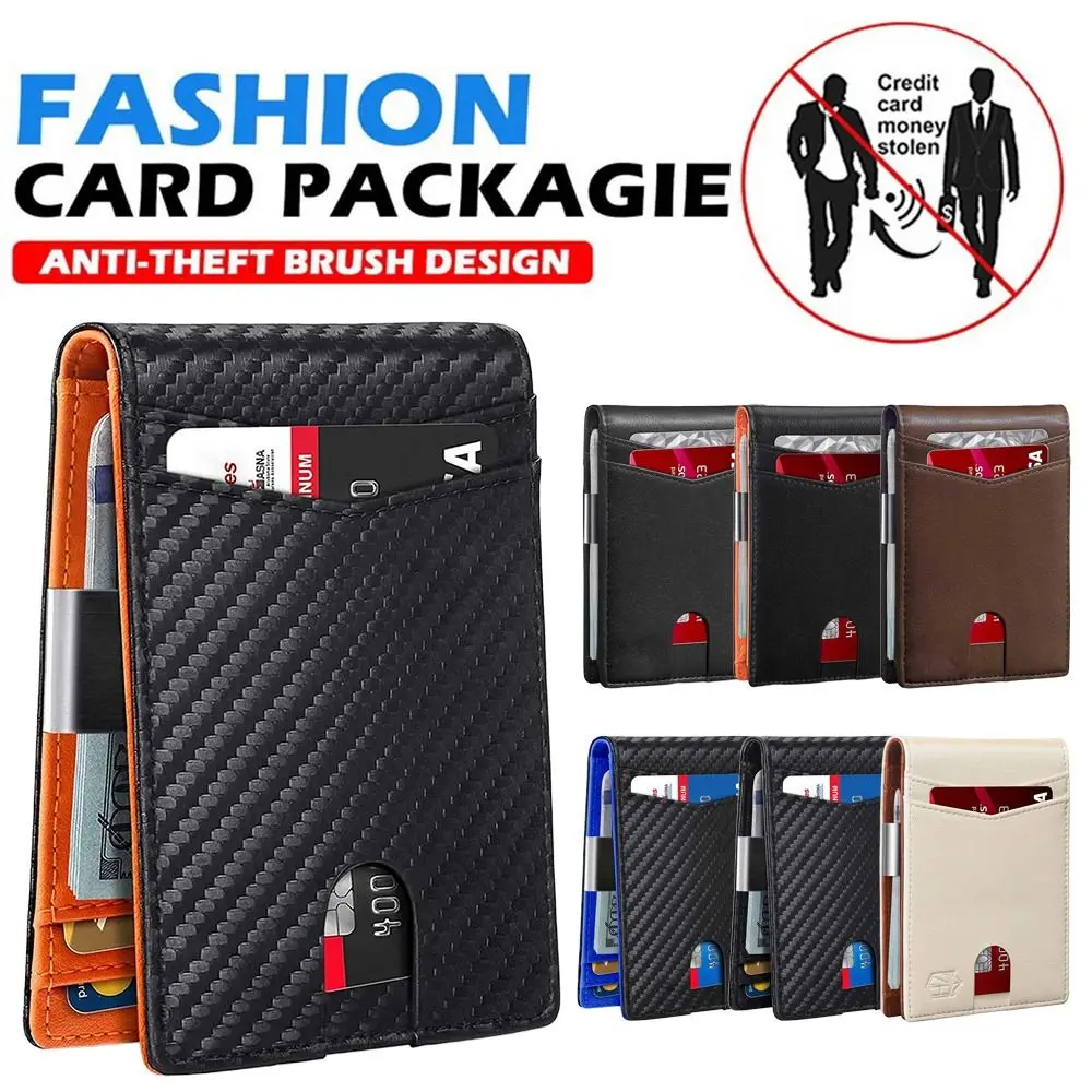 

Minimalist Thin Small Wallet ID Credit Card Holder Front Pocket Leather Wallet with Money Clip Mens Slim Wallet Anti-scan