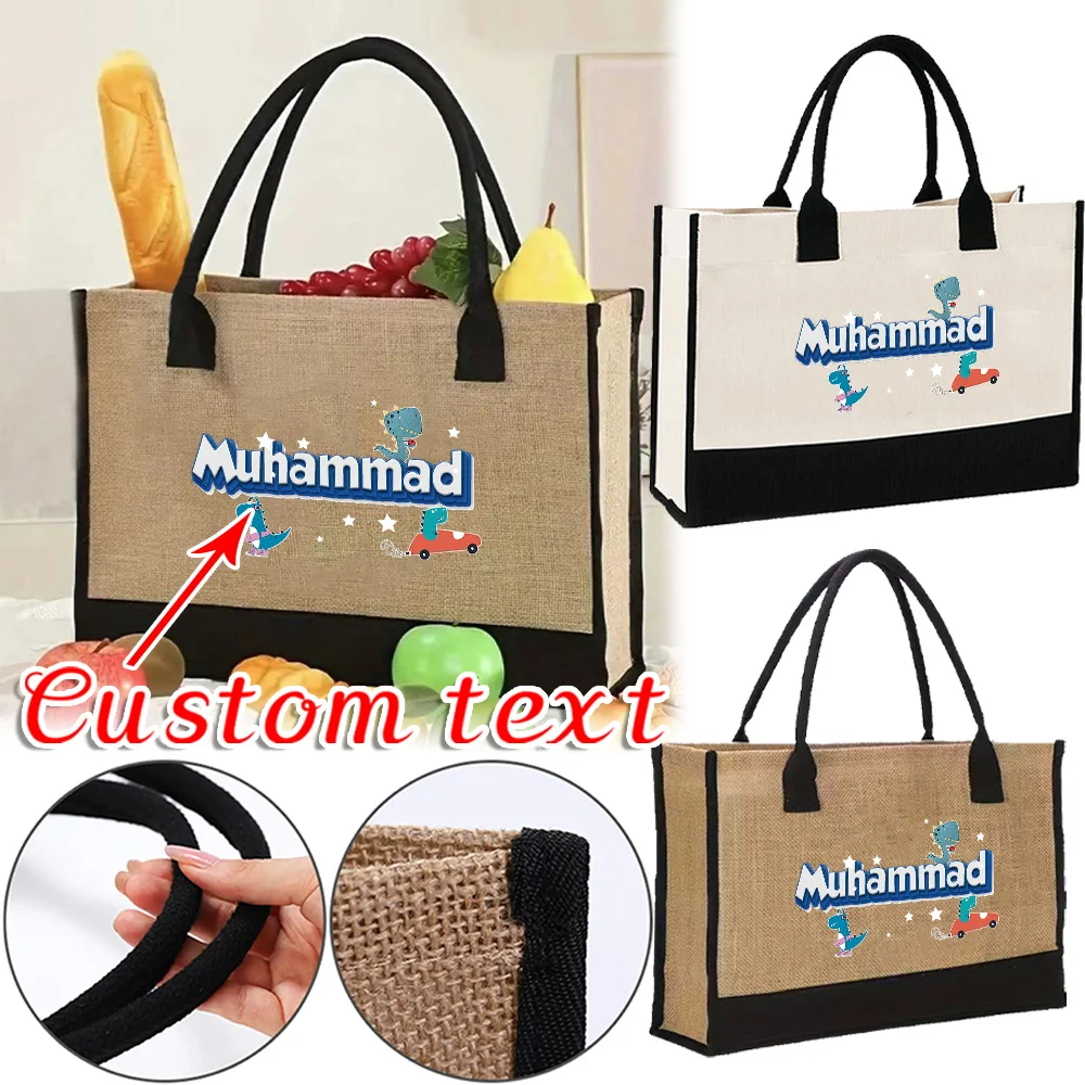 

Customized Name Handbag Jute Handbag Portable One Shoulder Shopping Leisure Beach Bag Large Capacity Grocery Bag