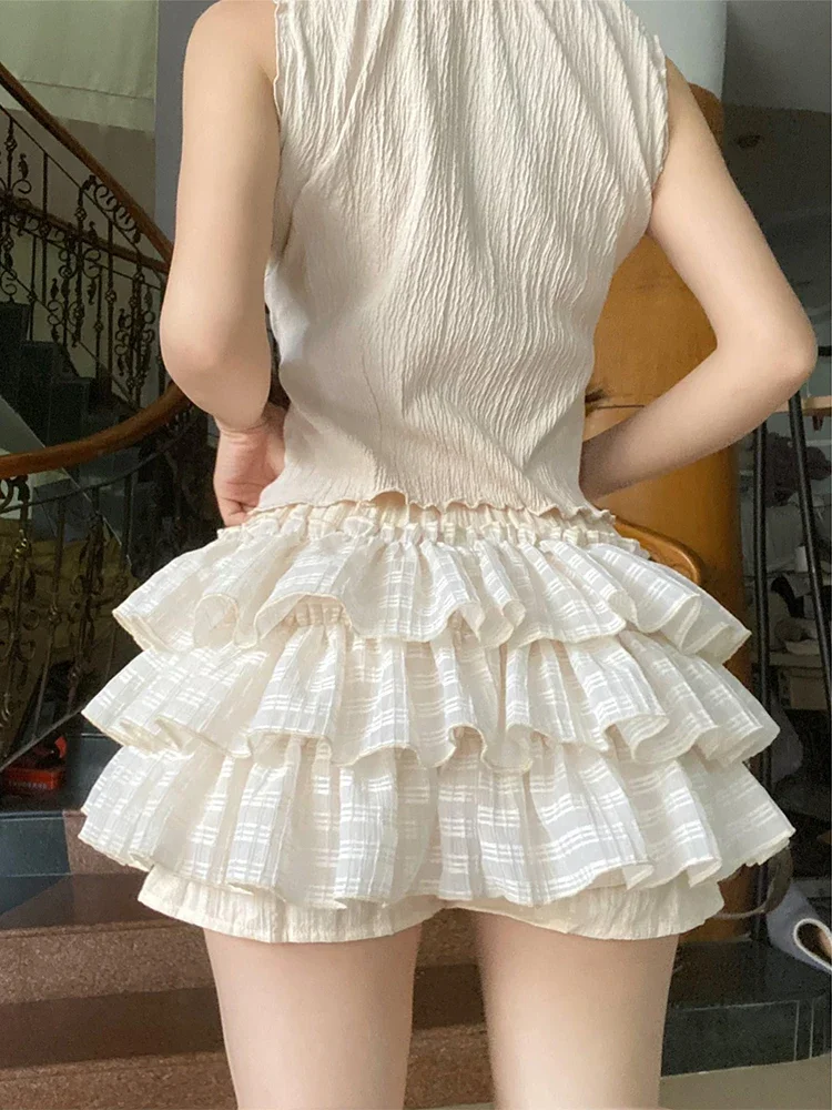 Sweet Lolita Mini Skirt Women Summer Kawaii Cute High Waist Ruffles Cake Skirt Female Korean Fashion Preppy Style Short Skirts