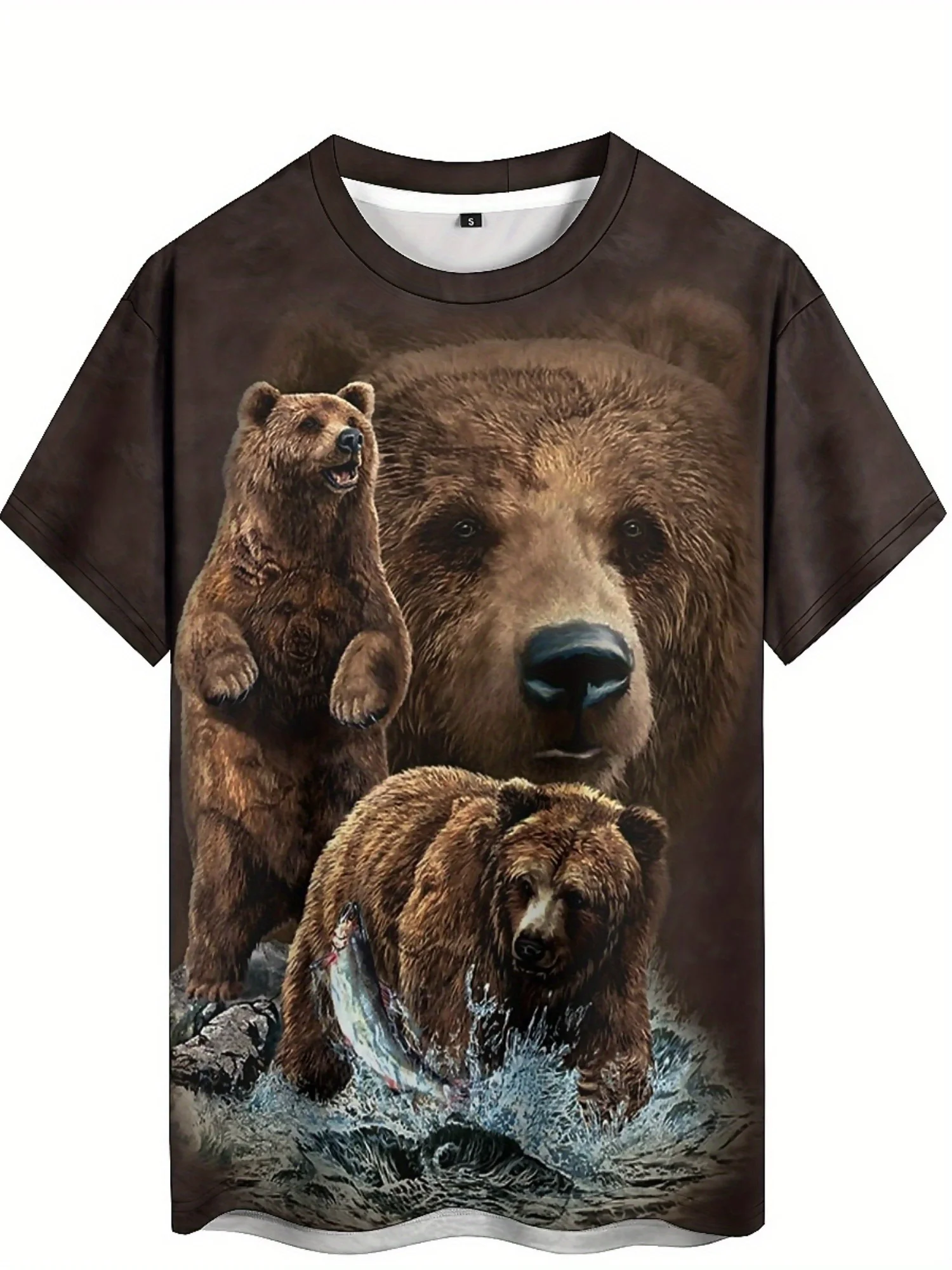 

Spring/Summer Men's & Women's 3D Print Bear Graphic T-Shirt - Soft Polyester Fabric, Regular Fit Round Neck Short Sleeve Tee