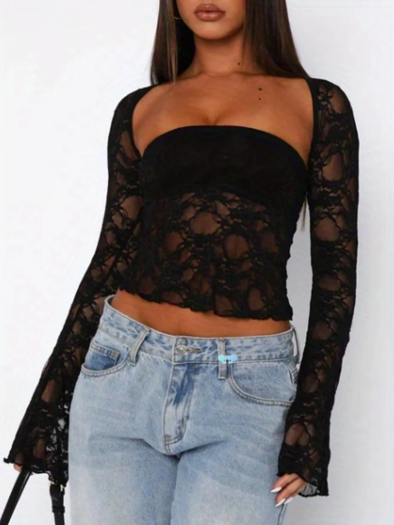 

Women's Sexy Plain Lace Long Sleeve T-Shirt Square Neck Skinny Fit for Night out Club Autumn