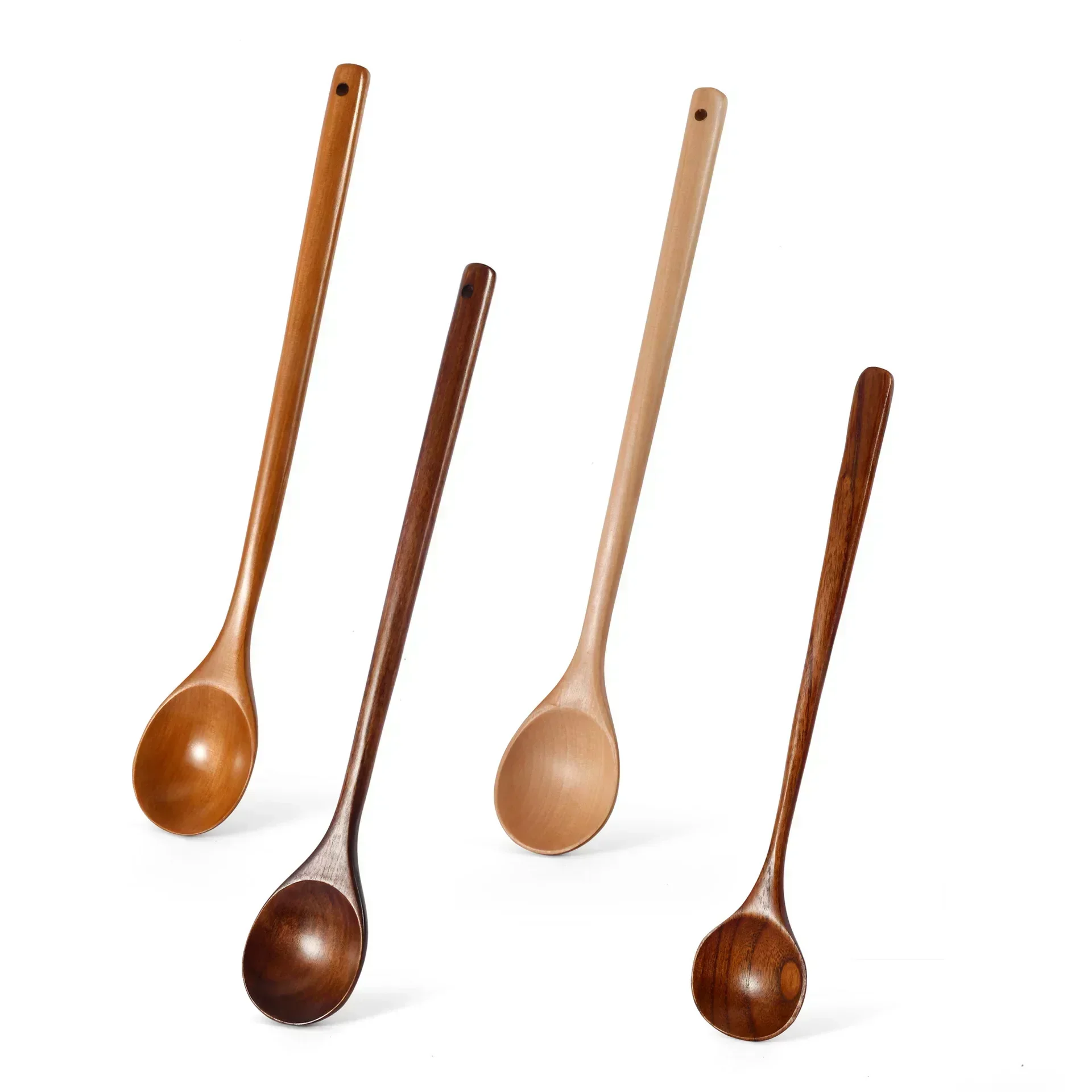 Cucharas redondas de madera Natural para sopa, 1 piezas, estilo coreano, mango largo, para mezclar, mezclar, postre