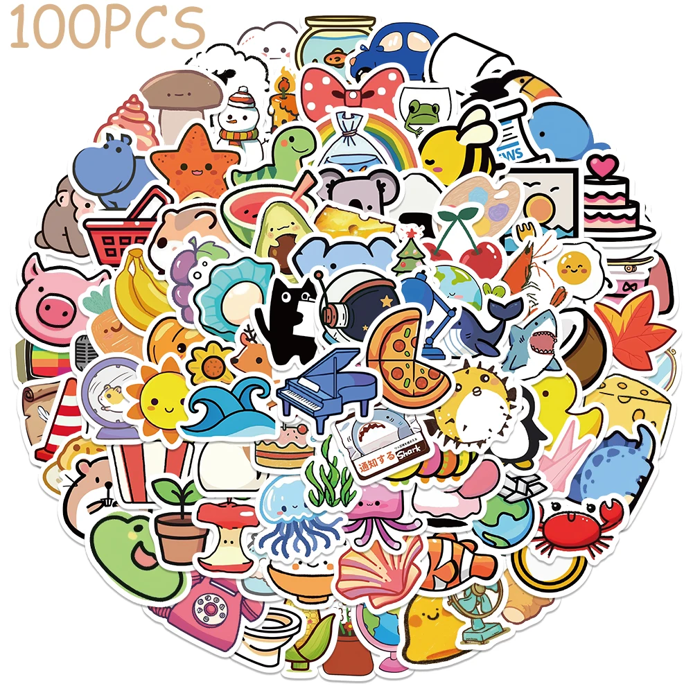 100pcs Cute Small Things Stickers Decals For Phone Laptop Skateboard Suitcase Guitar Cartoon Aesthetic Stickers Kids Toy Gift