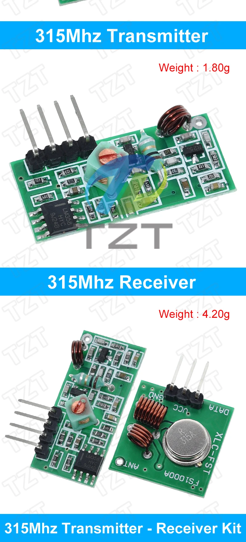 TZT Smart Electronics 433 MHz RF-Sender und Empfänger Modul-Link-Kit für Arduino/ARM/MCU WL DIY 315 MHz/433 MHz Wireless – Detail 8