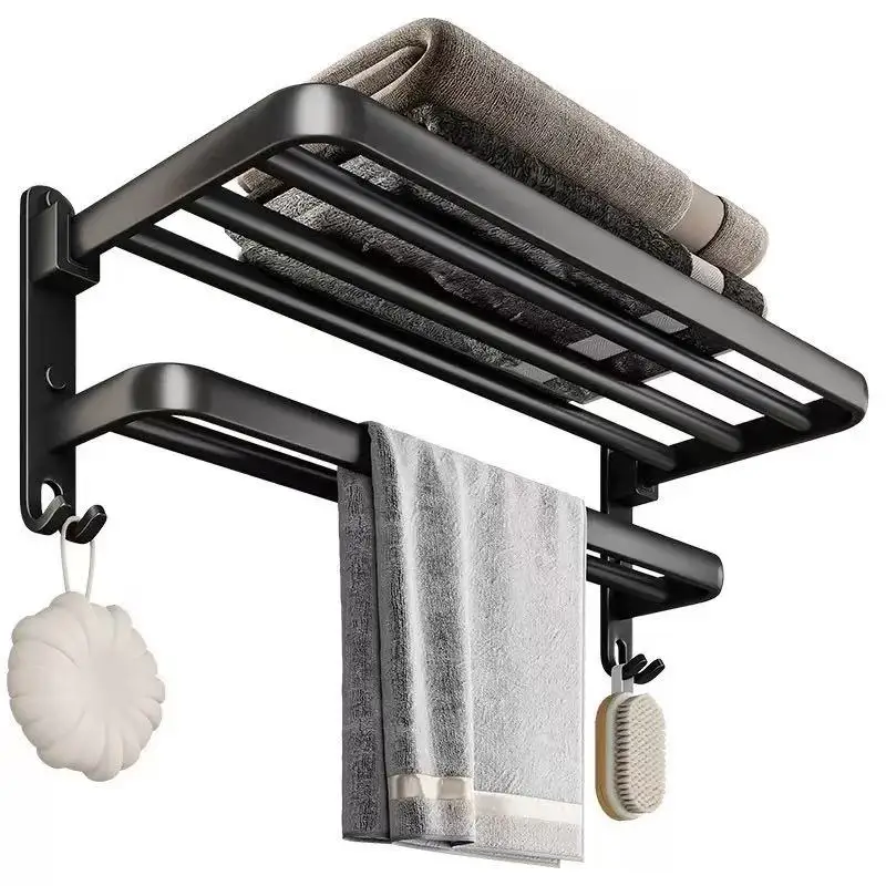 

Premium matte black gray 50cm folding rack with hook towel rack wall mounted aluminum ceramic rack suitable for bathroom wash ar