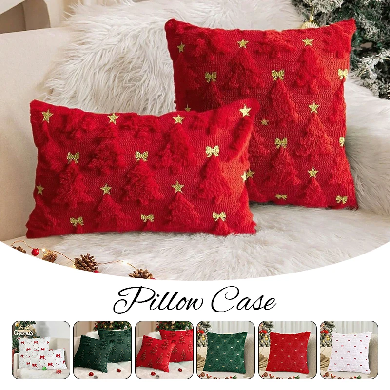 

Embroidered Bowknot Throw Pillow Covers Winter Machine Washable Pillow Case Soft Cushion Christmas PillowCase Xmas Decor