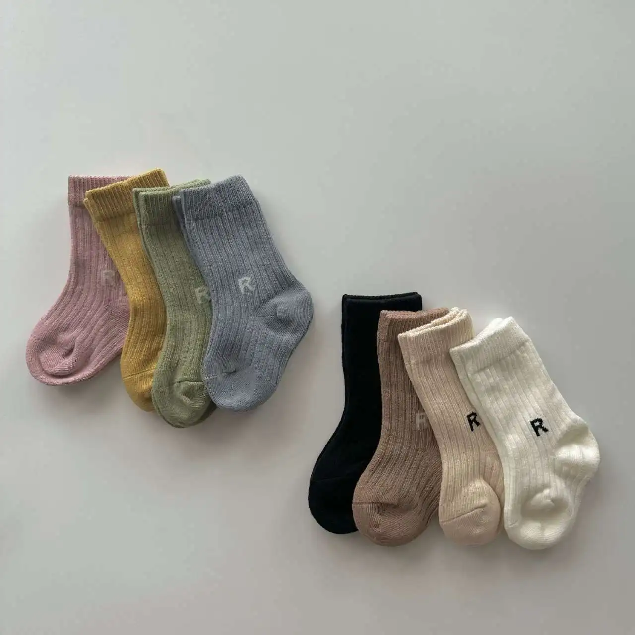 4Pairs/set Kids Boy Girl Sock Simplicity Fashion Letter R Sock for Toddler Soft Cotton Spring Autumn Baby Sock Shcool Sport