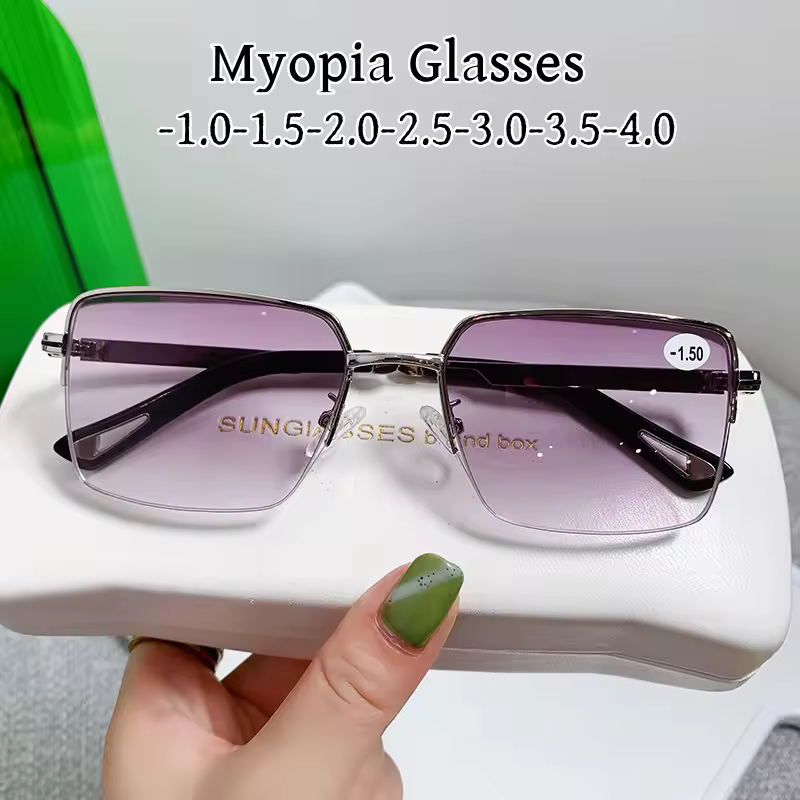 New Myopia Glasses Business Half Frame Anti Blue Light Glasses Man Fashion Myopia Glasses Diopter -100 To -400