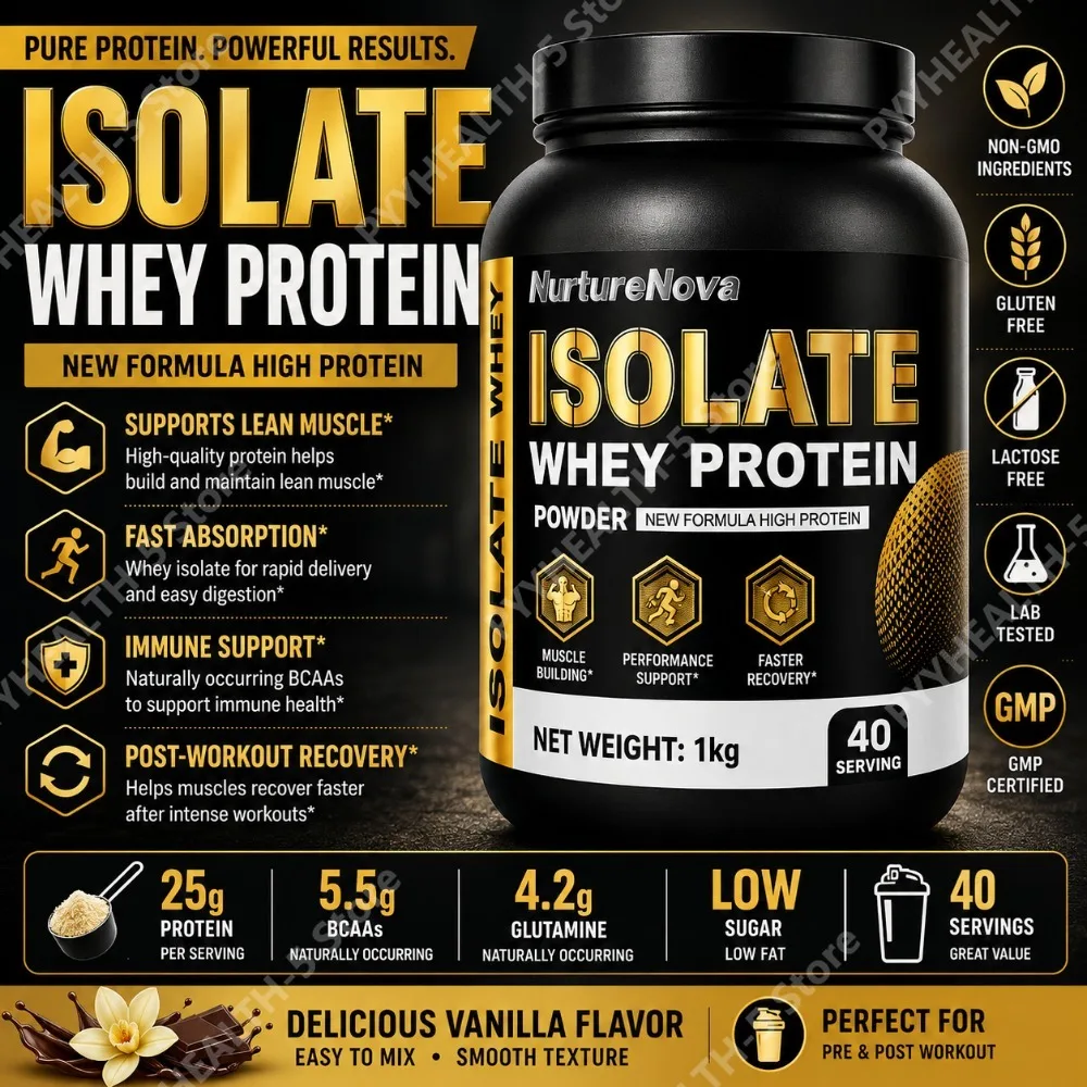 Proteína de Suero Aislada en Polvo 1kg, Batido de Nutrición Deportiva con Alto Contenido de Proteínas, Mezcla Rápida, Nutrición Diaria para Fitness, 40 Porciones, Vainilla