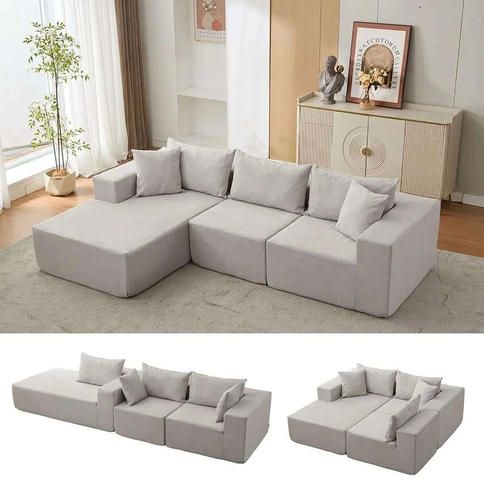 108 in Modular Sectional Sofa With Left Chaise, Corduroy L Shaped Living Room Couch, Soft Boneless Sofa, No Assembly Required