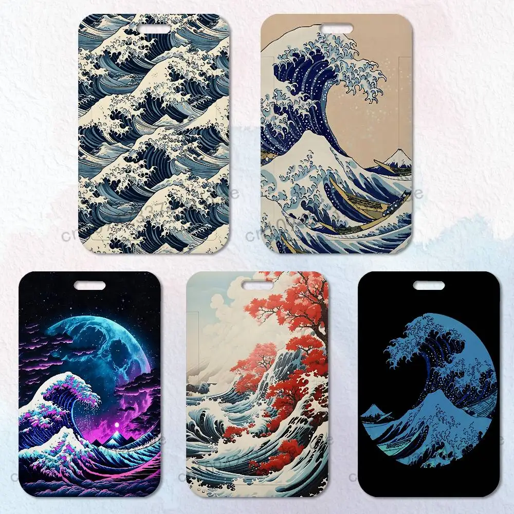

The Great Wave Off Kanagawa Cover Badge Holder Pass Bus Work Card Cover Chest Pocket Students Card Holder Small Gift