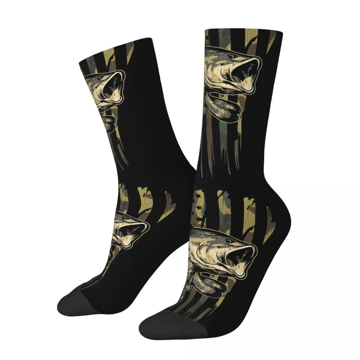 Camo US Flag Bass Fishing Photographic Print Unisex Winter Socks Warm Happy Socks street style Crazy Sock