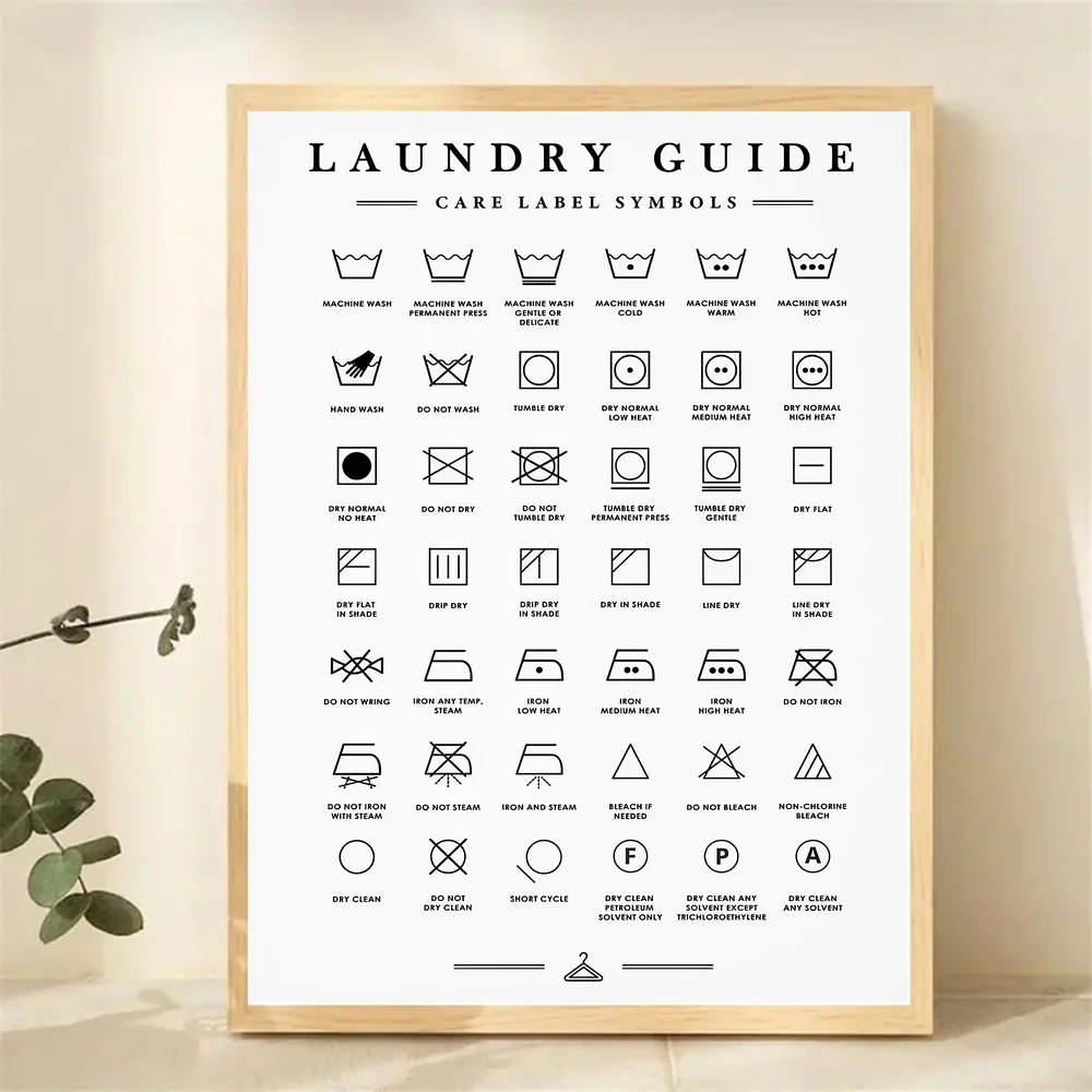 Frameless Laundry Room Sign Laundry Canvas Painting Symbol Wall Art Print Laundry Care Guide Posters and Prints Wall Pictures at