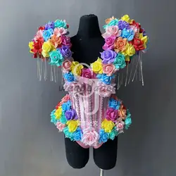 New Sexy Fashion Flower Corset Leotards For Woman Dancer Performance Costume