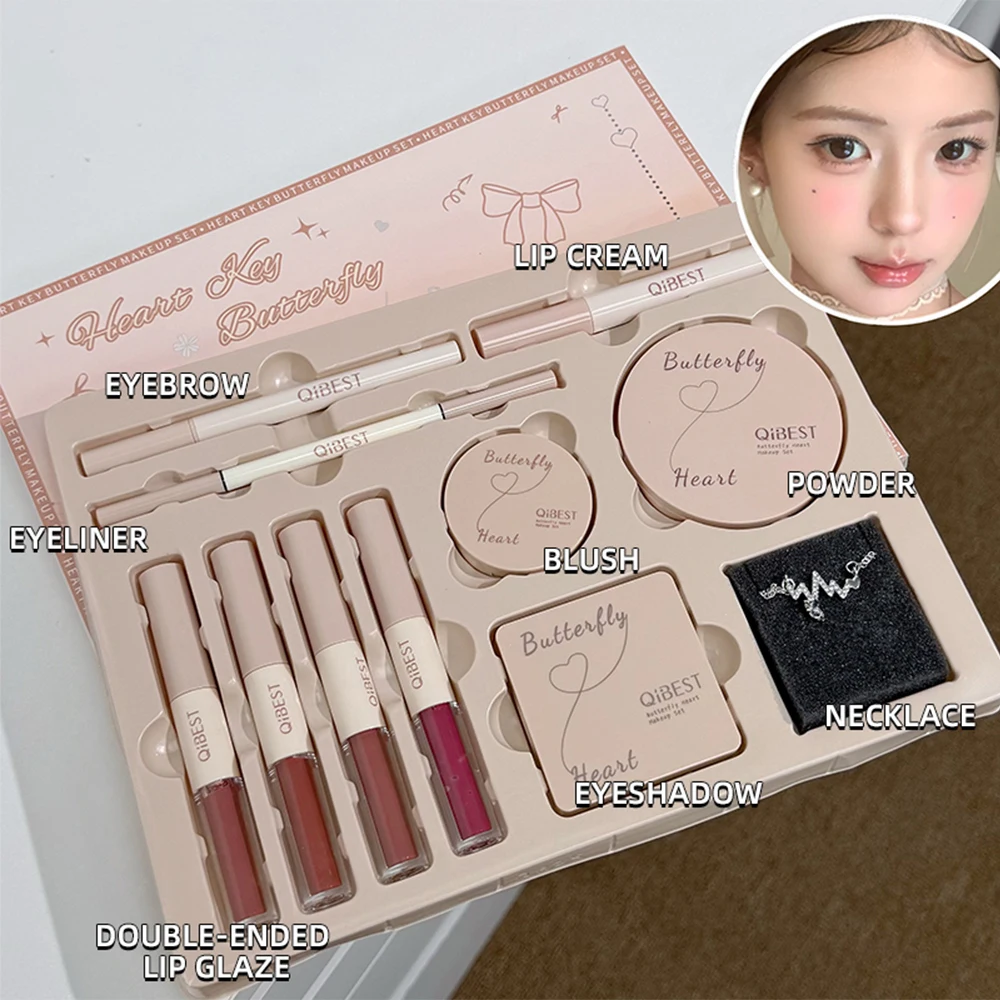 

Makeup Gift Box Butterfly Bow Heart Limited Lipstick Powder Blush Eyeshadow Makeup Gift Box Set And Necklace Gifts For Women