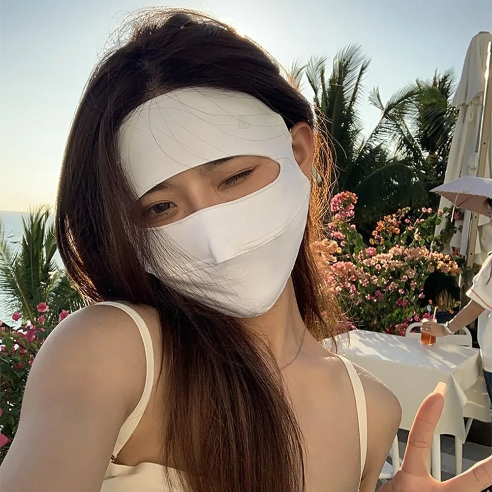 Face Mask Summer Hiking Solid Color Eye Protection For Women Face Gini Mask Sunscreen Face Scarf Ice Silk Mask Face Cover