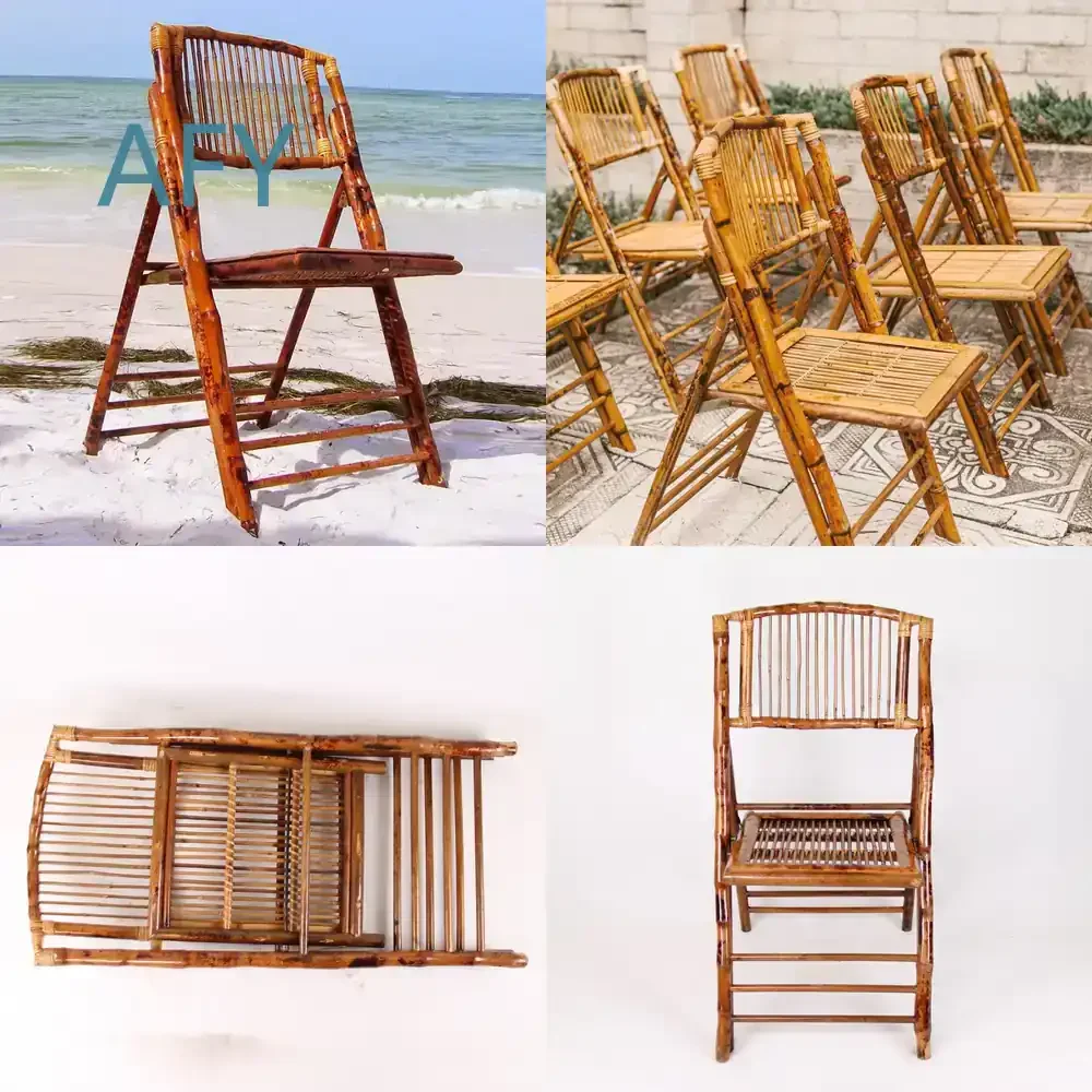 Foldable Beach Chair for Outdoor Sand Use Lightweight Bamboo Folding Chair Natural Wood Color Portable Foldable Stool
