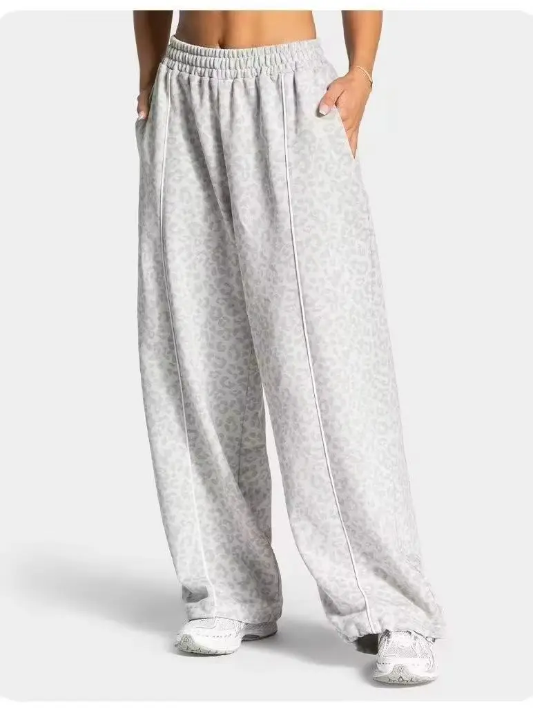 Damen-Sporthose im europäischen und amerikanischen Stil mit lockerem Leopardenmuster, schnell trocknend, atmungsaktiv, bequeme, lässige Yoga-Hose