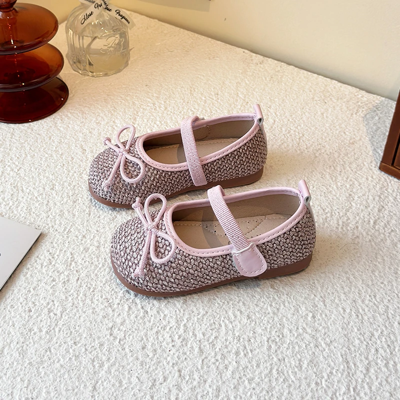 

Ballet Flats Kids Girl Purple Elegant Brand Design Vine Straw Weaved Green Braided Ballerina Shoes Baby Child Bowknot Mary Janes