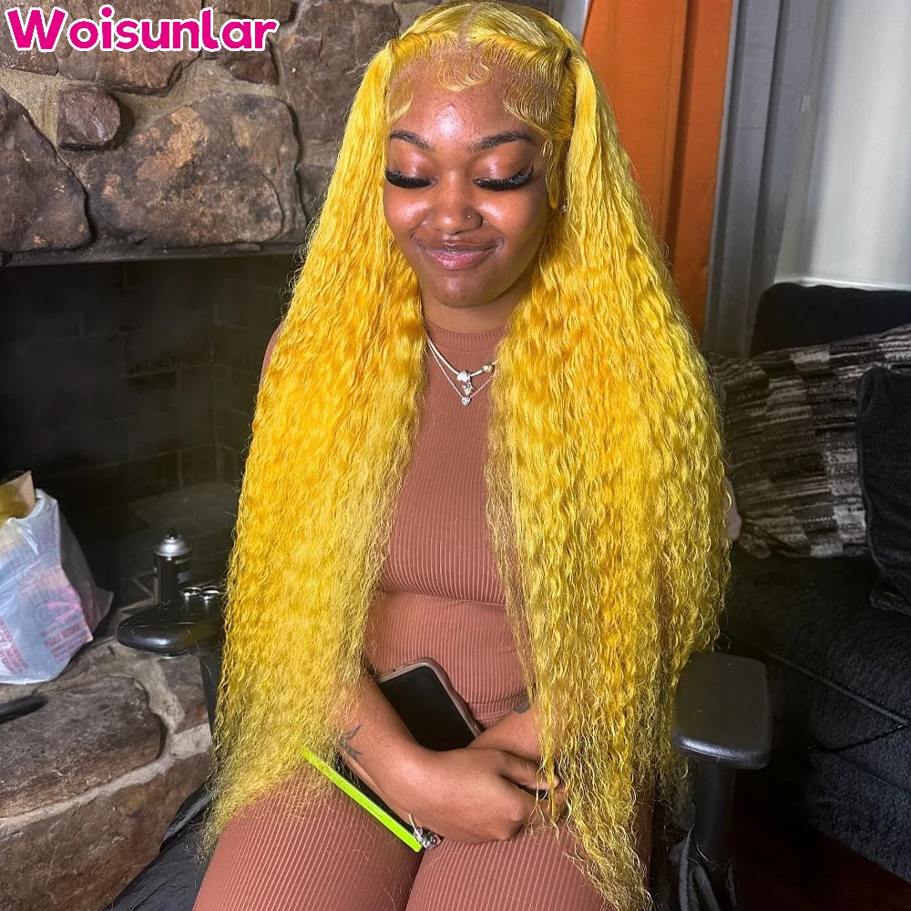 Yellow Lace Front Wigs human hair 13x4 Transparent Lace Front Human Hair Wigs Jerry Curly 180% Density Human Hair Wigs 100%