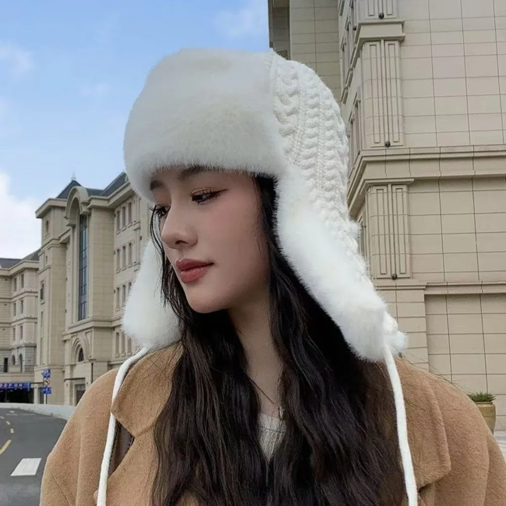 

Модная вязаная шапка-ушанка унисекс из искусственного меха, теплая, ветрозащитная, в корейском стиле, для защиты ушей, для велоспорта