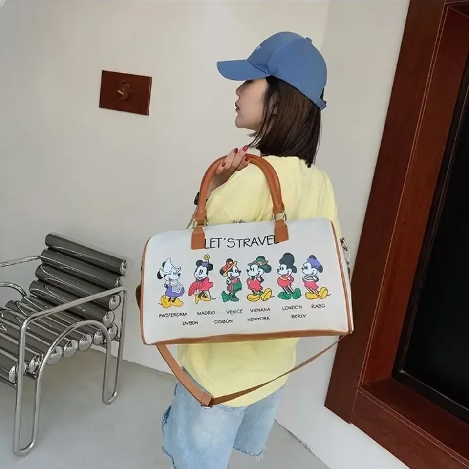 Disney Luxury Brand Travel Bag Mickey Cartoon Luggage Canvas Bag Mommy Bag Large Capacity Handbag Ladies Storage Bag Suitcase