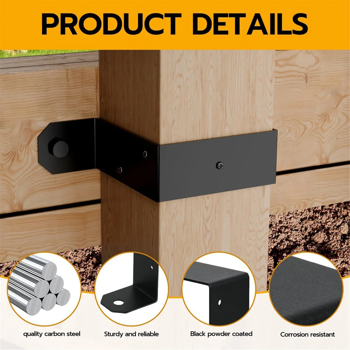

A002 4pcs Strap Post Ties Black Deck Fence for Post U Bracket,Can Be Fence Post Brackets for Metal Posts