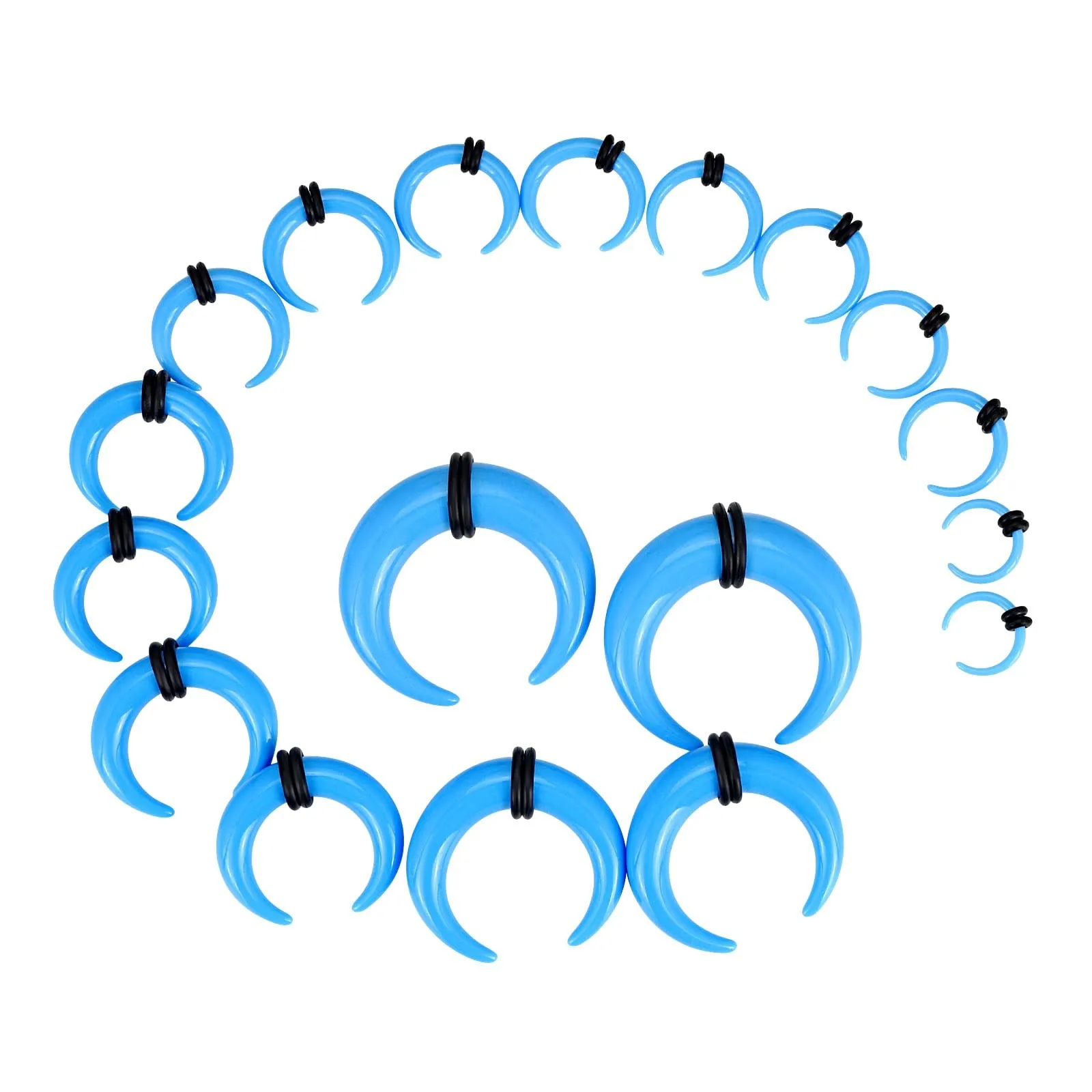 18Pcs Acrylic Septum Pincher Tapers C Shape Buffalo Ear Taper Kit Stretching Expander Rings for Nose Ear Gauges Blue