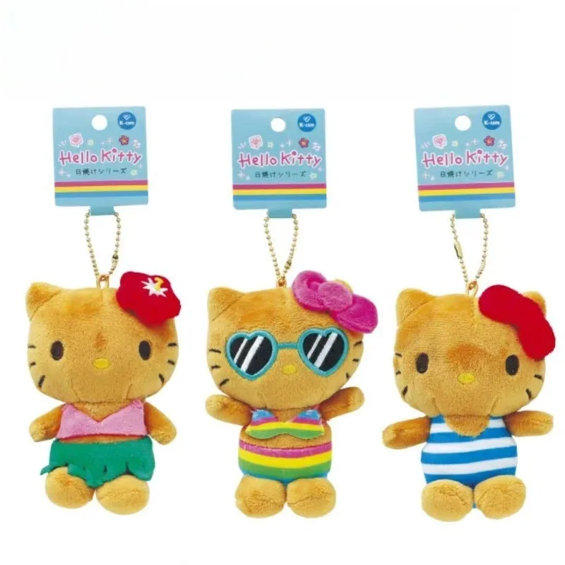 Sanrio 10CM  Hello Kitty Bikini Doll Keychain Pendant  sunglasses holiday Dark skin Kitty KT Stuffed Kawaii Plushies Bag charm