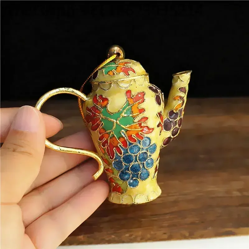 Maceta decorativa, colección de ollas integrada, mango, colgante de olla, productos antiguos, neumático de cobre grueso, colgante de adorno esmaltado cloisonné