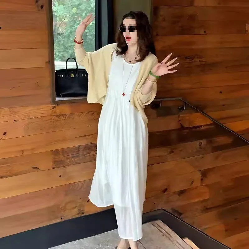 Robe De Plage Longue Ajourée Blanche – Taille Unique, Style T-shirt, Sans étiquette