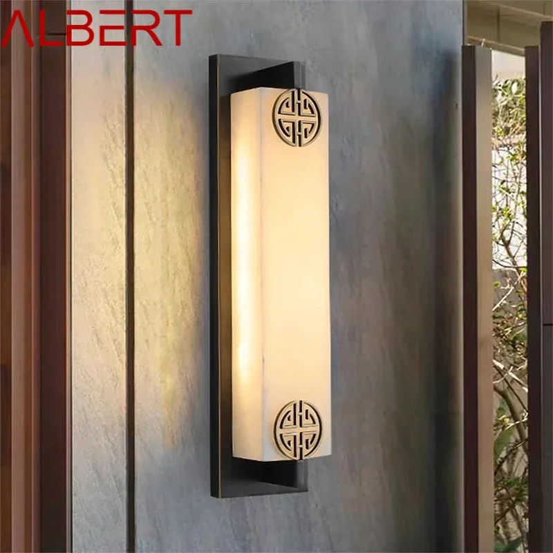 ALBERT Contemporary LED Brass Marble Outdoor Wall Lamps Electric Waterproof Balcony Hallway Courtyard Villa Gate Hotel