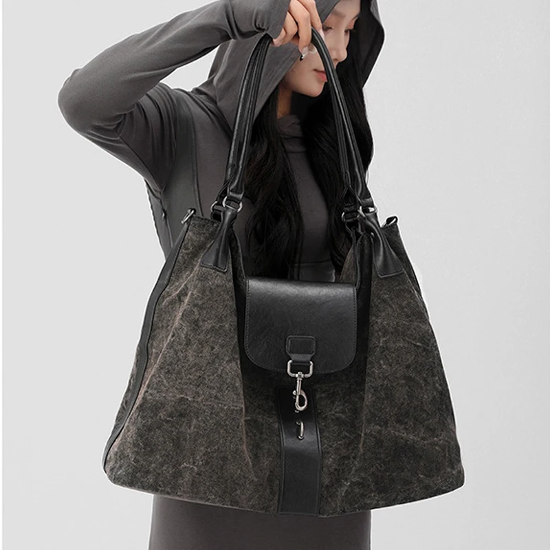 

Women's Canvas Crossbody Bag Retro Large Capacity Canvas Tote Bag Luxury Buckle Design Casual Messenger Bag Fashion Shopper Tote