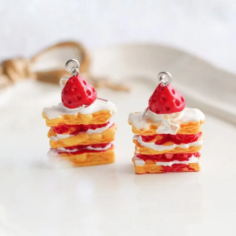 Mini Strawberry Cake Dangle Women's Earrings 3D Resin Simulation Dessert Food Accessories Handmade Jewelry Earrings Gifts to Her