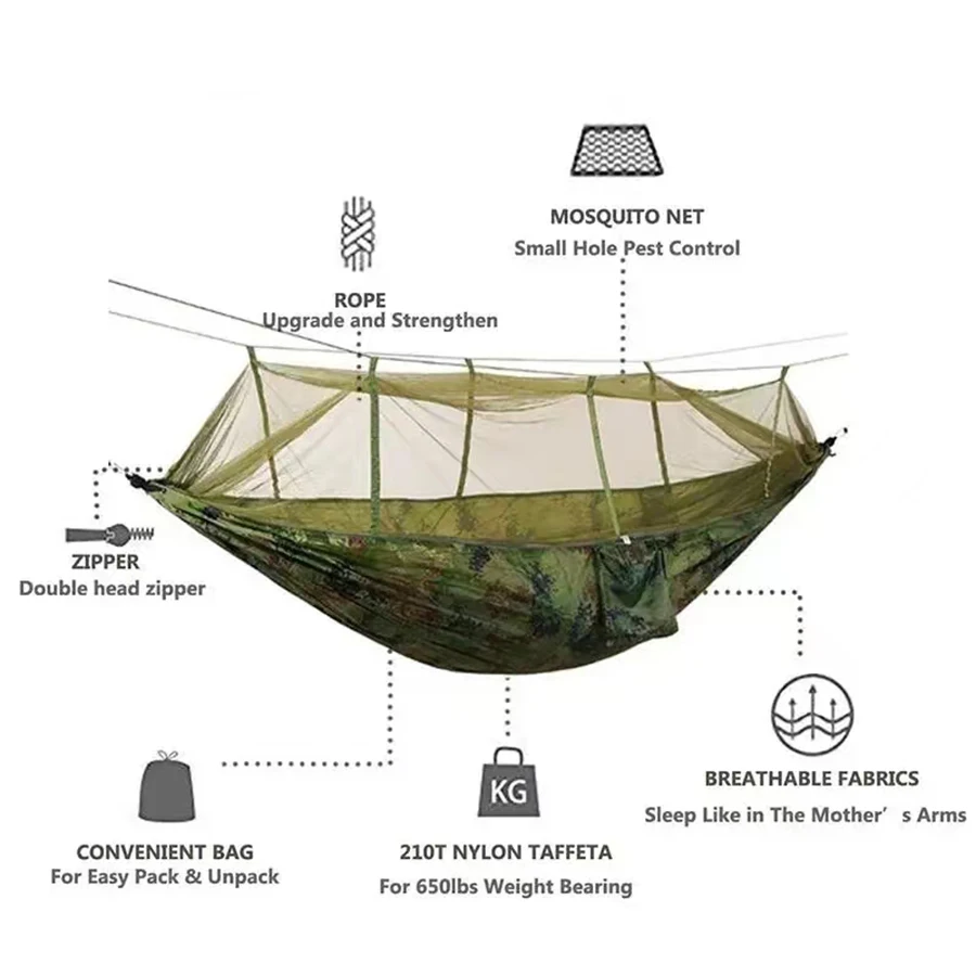 Imagem -05 - Tenda Dupla de Rede com Mosquiteiro Portátil Capacidade de Carga 200kg para Caminhadas Camping e Turismo de Praia ao ar Livre