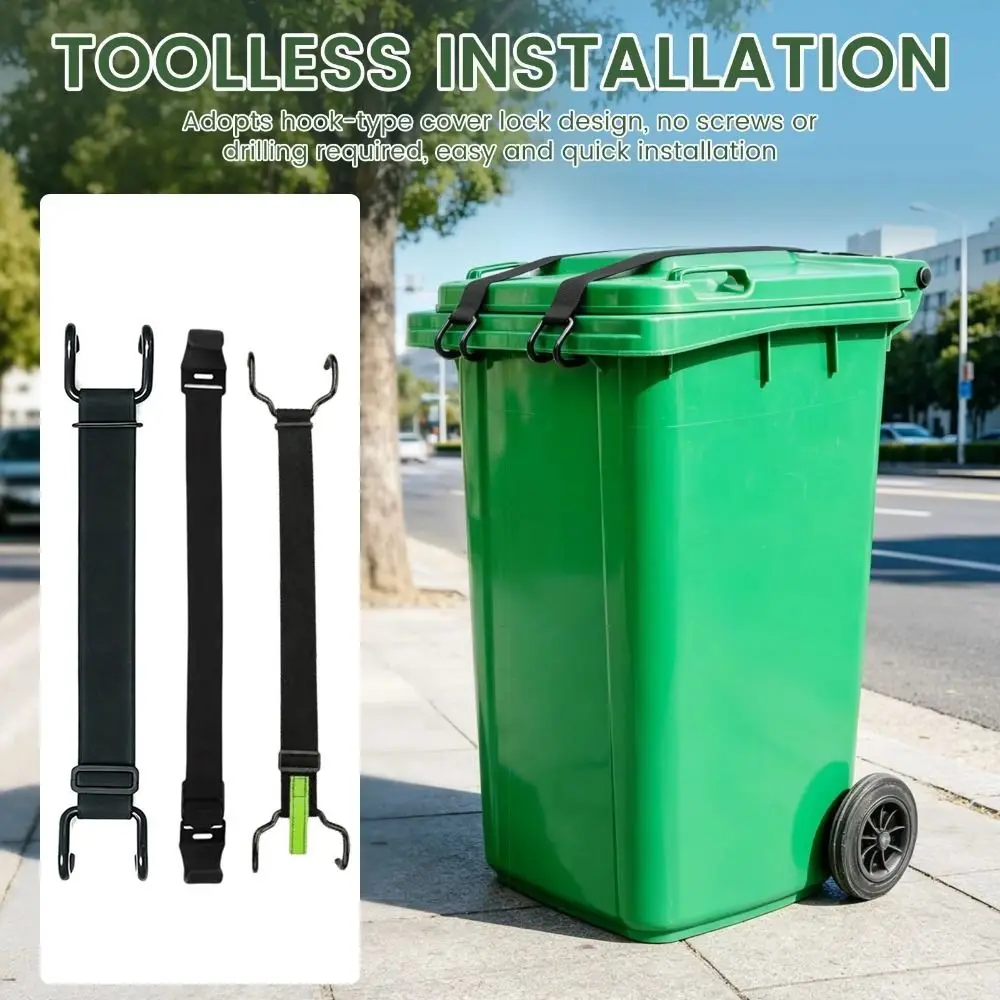 Anti Slip Adjustable Trash Can Lock Adjustable Tear Resistant Garbage Can Lock Raccoon Bear Proof Security Strap Bin Lid Lock