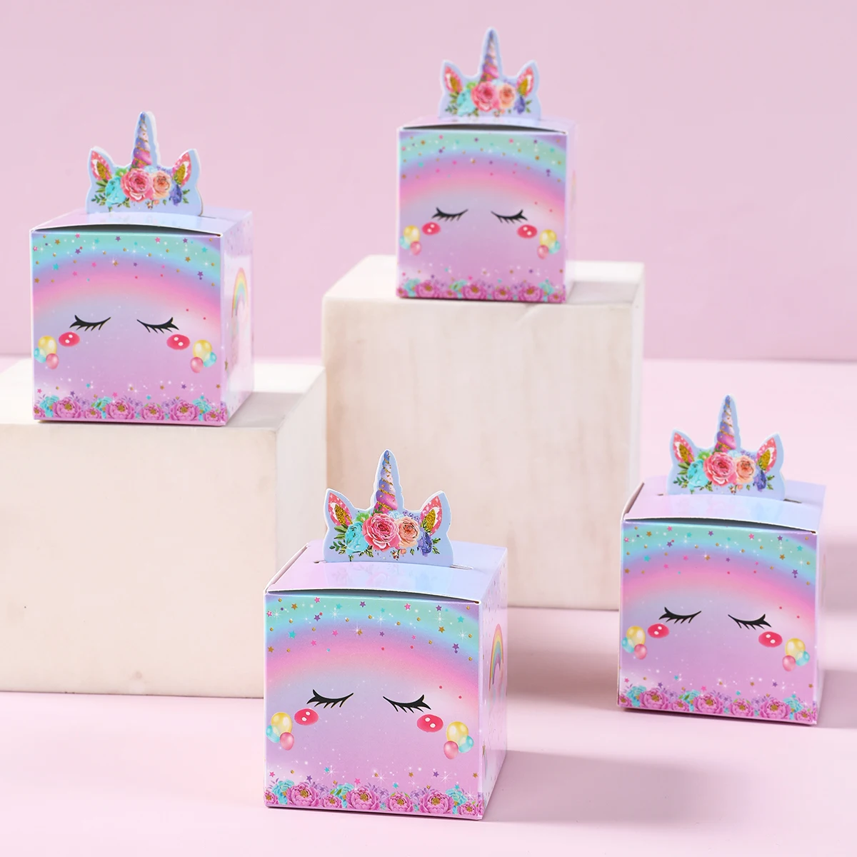 24 Uds. Cajas de dulces de papel 3D de unicornio, caja de embalaje de regalo, decoración para fiesta temática de unicornio arcoíris, suministros para fiesta de bienvenida al bebé y boda para niños