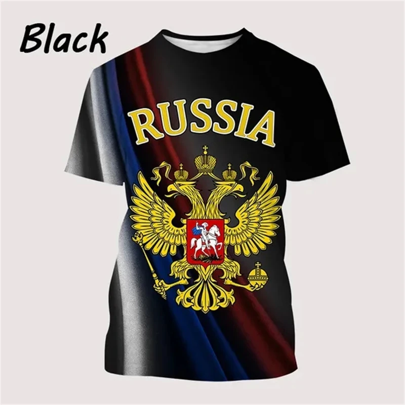 Casual Cool Russia Flag Summer Men\'s 3D Printed Round Neck Short Sleeve Russian Army Tops T Shirts Streetwear Sport T-shirt