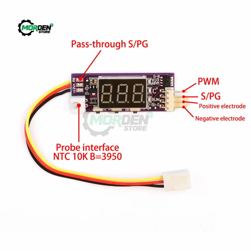 DC12V 4-Wire Min Temperature Controller Speed Governor Fan Speed Motor Controller Digital Display Module Power Supply