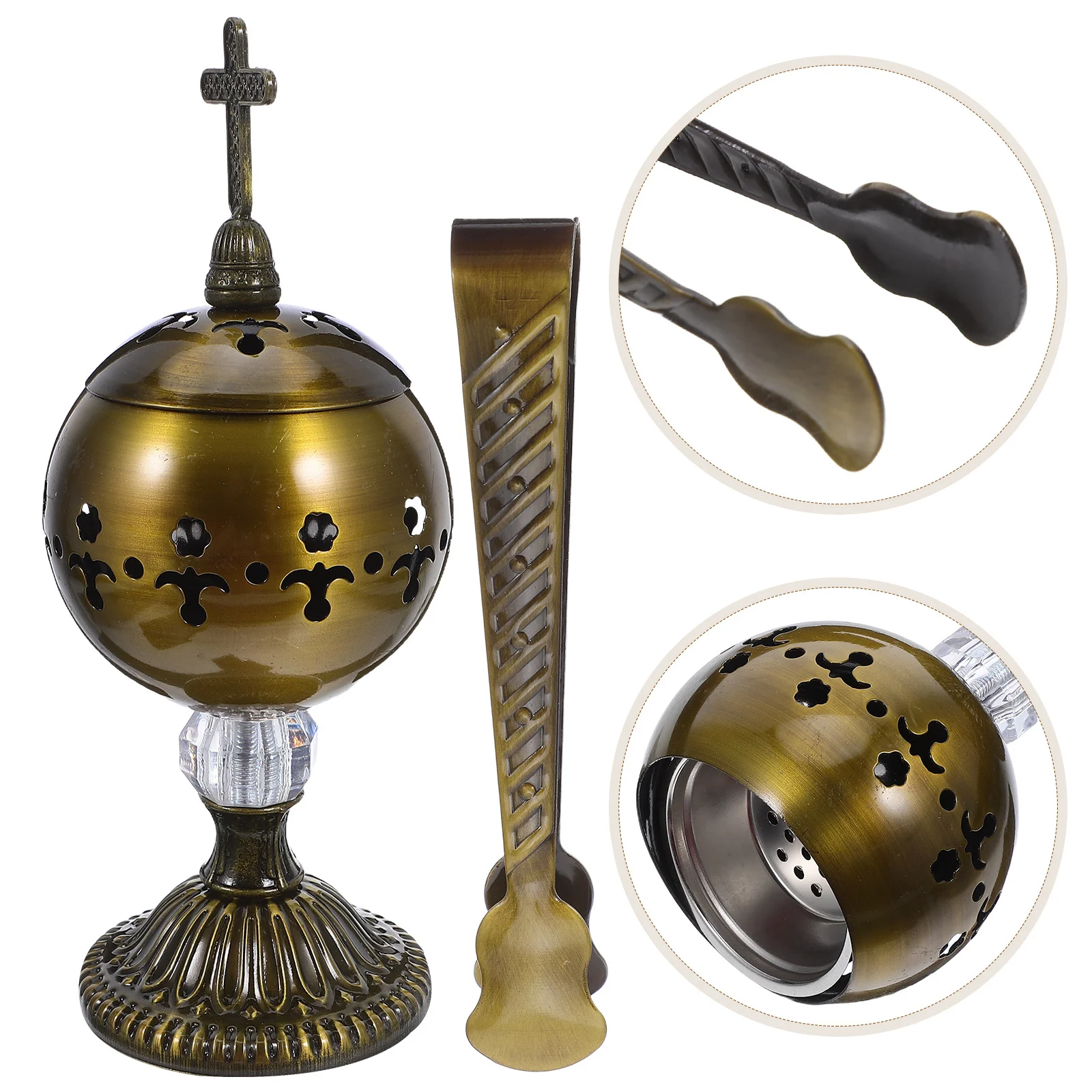 

1 Set Vintage Metal Incense Burner With Tongs Charcoal Censer Ash Catcher Scent Stick Holder For Home Church Meditation Decor