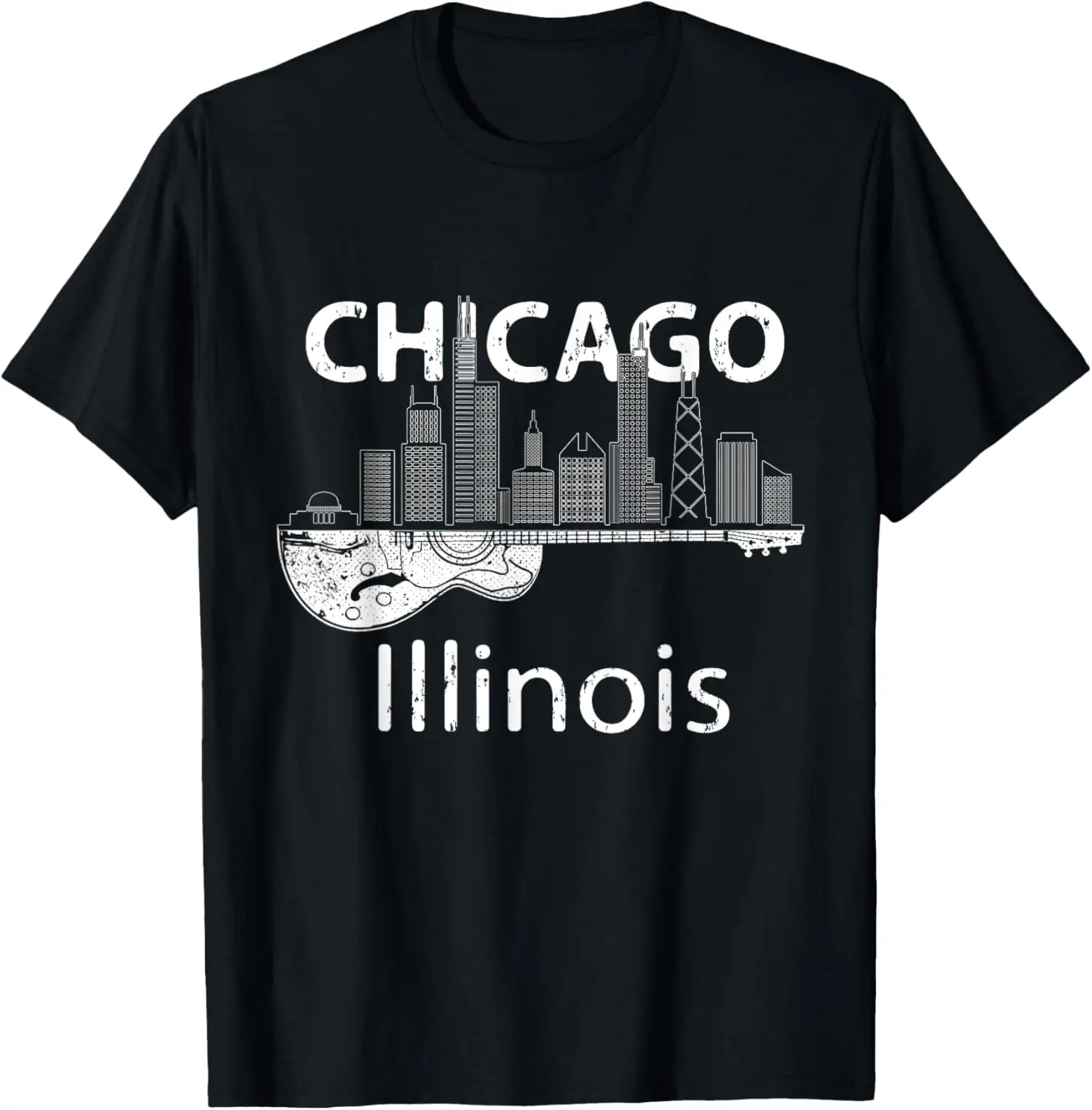 Chicago Souvenir Men Illinois Music Electric Guitar T-Shirt